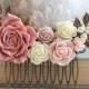 Rose Hair Comb Country Wedding Dusty Rose Pink Floral Collage Romantic Vintage Style Hair Comb Bridemaids Gifts Light Pink Bridal Hair Piece