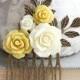 Bridal Hair Comb Mustard Yellow Flowers for Hair Branch Hair Accessory Ivory Cream Rose Comb Country Wedding Hair Piece Bridesmaids Gift