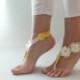 ivory Yellow sandals Beach wedding Barefoot SandalsWedding Barefoot Sandals, Lace Barefoot Sandals, Bridal Lace Shoes, - $25.90 USD