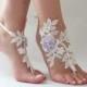 Beach wedding barefoot sandals Nude shoes, Bridal party, Bridesmaid gifts Ivory lilac Flowers Lace Barefoot Sandals Wedding Barefoot - $26.90 USD