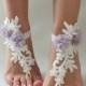 Ivory lilac Flowers Lace Barefoot Sandals Wedding Barefoot beach wedding barefoot sandals Nude shoes, Bridal party, Bridesmaid gifts - $32.90 USD