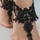 Black Lace Barefoot Sandals, Nude shoes, Foot jewelry, Bridal shoes, Sexy, Yoga, Anklet , Bellydance, Steampunk, Beach Pool - $24.90 USD