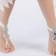 Boho chic Beach Sandals Footless Sandles Rhinestone Bridal Anklet, Flexible Ankle Barefoot Sandals, Beach Wedding Barefoot Sandals, - $42.90 USD