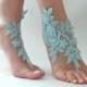 Blue Lace Barefoot Sandals Sandals Beach wedding Barefoot Sandals Lace Barefoot Sandals Bridal Lace Shoes, Bridesmaid Sandals Something Blue - $25.90 USD