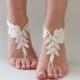 Free Ship White or ivory lace barefoot sandals Beach wedding barefoot sandals, Flexible wrist lace sandals - $25.00 USD