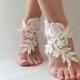 Ivory Beach wedding barefoot sandals, bangle, wedding anklet, FREE SHIP, Bridal Lace Sandals wedding gift bridesmaid sandals Bridal anklet - $32.90 USD