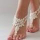 Bridal Anklet, Pearl Lace Barefoot Sandals, FREE SHIPPING Beach Wedding Barefoot Sandals, Lace Wedding Shoes Beach Sandals Pool Party - $35.90 USD