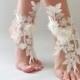 ivory lace barefoot sandals wedding barefoot , 3D flowers pearl lace sandals Beach wedding barefoot sandals footles sandals bridal accessory - $29.90 USD