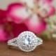 Round Double Halo Ring, Wedding Ring, Engagement Ring, Bridal Ring, Split Shank, Diamond Simulants, Sterling Silver