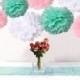 18-Pack Mixed Pink Mint Green White DIY Tissue Paper Flower Pom Poms Wedding Birtday Baby Shower Hanging Party Decoration