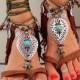 Khaki NATIVE BAREFOOT Sandals Earthy Tribal Toe ANKLETS Eternal Knot Gypsy Sandals Garden Wedding Toe Ankle Bracelet Nature Jewelry GPyoga
