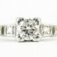 Platinum Diamond Engagement Ring, Round Brilliant Cut Diamond in Platinum Fishtail Style Triple Claw Setting. 0.37 ctw, Circa 1930s.