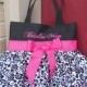 Embroidered dance bag, dance bag, ballet bag, Black Bag with Black and White Damask Skirt and Hot Pink Tutu Tote Bag - STB59 - EST