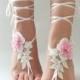 Ivory Pink Lace Barefoot Sandals Wedding Shoes Wedding Photography beach wedding barefoot sandals Beach Shoes Beach Sandals footless sandles - $27.90 USD