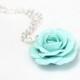 Mint green rose, mint green flower necklace, mint Rose necklace, Wedding Jewelry Gift