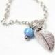 Opal Sterling Silver Necklace with Leaf Charm personalized gift for women initial jewelry