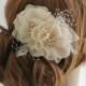 Bridal Flower Heir Piece, Champagne Ivory White Wedding Head Piece, Flower Fascinator, Chiffon Flower Hairclip, Bridal hair flower.