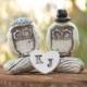 Owls cake topper Rustic personalized bride and groom love birds cake topper