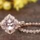 7mm cushion cut morganite engagement ring set,14k rose gold diamond wedding band,2pcs bridal ring set,1.5ct pink Gem diamond matching band