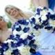 Taylor's Bridal Bouquet with Blue Violet Dendrobium Orchids,Cream Open Roses,Singapore,Galaxty