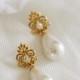 Gold Bridal Earrings Pearl Earrings Bridal Jewelry Vintage Style Wedding Earrings Filigree CZ Post Earrings Gift for Mom