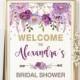 Purple Floral Bridal Shower Welcome Sign. Boho Rustic Feathers. Lavender Gold Flowers. Bohemian Bridal Shower Decor. Dreamcatcher FLO12B