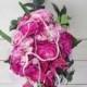 Teardrop bridal bouquet artificial wedding flowers pink rose ranunculus hydrangea freesia sequin ribbon wedding bouquet cascade bouquet