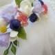 Bridal flower pins, set of 3 pins, wedding hair pins, bridal hair flowers, purple eustoma, white freesia, yellow kraspediya,cold porcelain