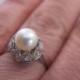 18k White Gold Ring with 0.4 ct Diamonds and 7mm-7 1/2mm Natural Pearl Size 6.5 - Engagement Ring - Anniversary