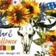 Boho Sunflower Flax Flowers PNG