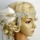 The Great Gatsby 20's Ivory rhinestone pearls flapper headband,20's flapper Headpiece headband, Bridal Headband, Crystal Ribbon Headband