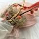 VALENCIA Feather Boutonniere in Blush and Coral with Grey Moss, Ivory Ribbon, Orange Berries and Gold Branch