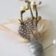 SONOMA Feather Boutonniere in Blush, Ivory and Gold with Grey Wool Wrap