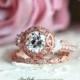 Art Deco Bridal Set Ring-Brilliant Cut Diamond Simulants-Art Deco Engagement Ring-Wedding Ring-Rose Gold Plated-Sterling Silver [61971RG-2]
