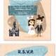 Retro Disney inspired Bride and Groom Wedding invitation (You pick Gown and Hair)