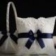 Blue Wedding Basket   Navy Bearer Pillows   Guest Book with Pen   Bridal Garter Set  Lace Ring Bearer Pillow   Flower Girl Basket Set