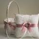 Mauve Wedding Flower Girl Basket   Ring Bearer Pillow  Lace Wedding Pillow Holder   Petals Wedding Basket Set with mauve bows