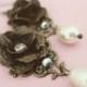 Antique Gold Earrings Vintage Style Earrings Swarovski Pearl and Crystal Earrings Wedding Flower Earrings Bridesmaid Earrings Cream Drop - $25.00 USD