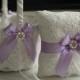 Violet Wedding Bearer Pillow  Violet Flower Girl Basket  Wedding Ring Holder  Lace Wedding Basket  Purple Wedding Basket Pillow Set