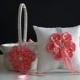 Off White Coral Flower Girl Basket  Coral Ring Pillow  Off White Coral Bearer Pillow  Coral Wedding Basket Pillow Set  Coral Basket