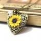 Sunflower Heart locket necklace, Gold Sunflower, Locket Wedding Bride, Bridesmaid Necklace, Birthday Gift, Sunflower Photo Locket