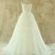 Ivory lace A line tulle wedding dress with removable train - Hand-made Beautiful Dresses