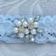 Blue Lace Wedding Garter, Something Blue Bridal Garter, Blue Wedding Garter, Simple Blue Garter with Pearls & Crystals, "Paige" Garter