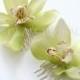 2 Cymbidium Orchid Fascinators. Mini Cymbidiums Orchids . Bridal Flower Hair Clips - light lime green,  lavender mauve pink