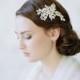 Bridal crystal jeweled hairclip, light gold - Metal and lace crystal clip - Style 529 - Ready to Ship