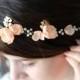 SALE-Boho bridal forehead hair vine, wedding headpiece, wedding hair accessory, satin flower vine, floral wedding halo, pearl tiara crown