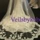 Dramatic scattered lace cathedral veil-2 tier scattered lace bottom cathedral veil,cathedral lace veil with elbow blusher, lace veils V627