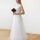 Ivory Tulle and Lace Sleeveless Maxi Bridal Gown, Lace and tulle bridal maxi gown  1145
