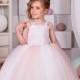 Ivory and Pink Lace Tulle Flower Girl Dress - Wedding Party Birthday Bridesmaid Ivory and Pink Lace Tulle Flower Girl Dress 15-028
