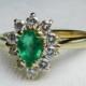 Vintage Emerald Engagement Ring Emerald Ring Natural Fine Columbian Emerald Half Carat Diamond Halo ring 18k Yellow Gold